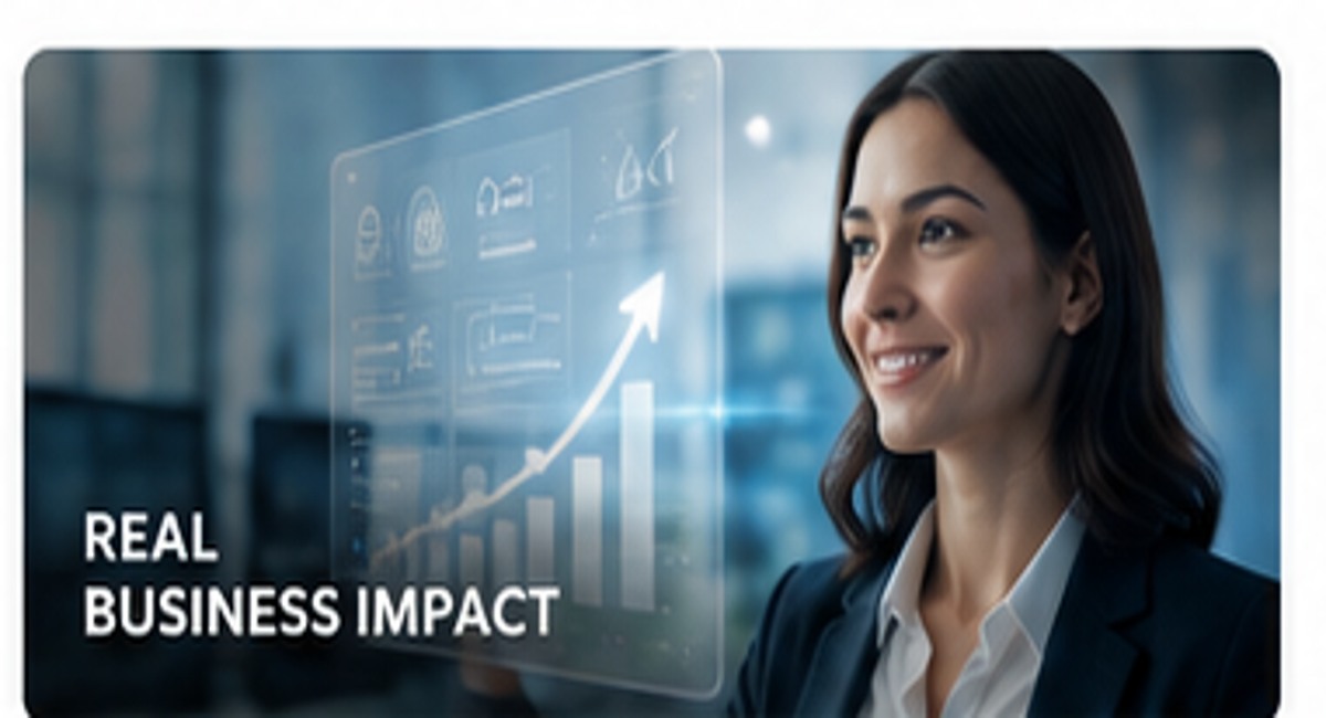 Business professional using AI analytics for measurable results